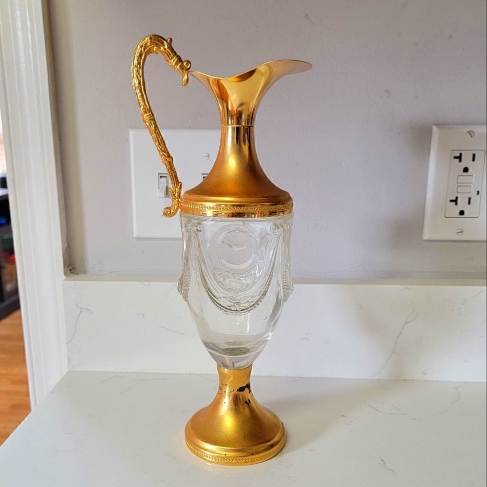 Rare Textured Italy Brass-Tone Pitcher 12" - Picture 2 of 9